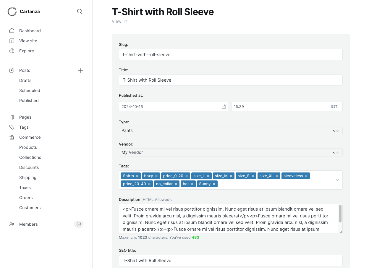 Cartanza Product Titles